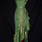 Robe de soirée longue en satin bleu brillant et élégant à bretelles spaghetti gh3489