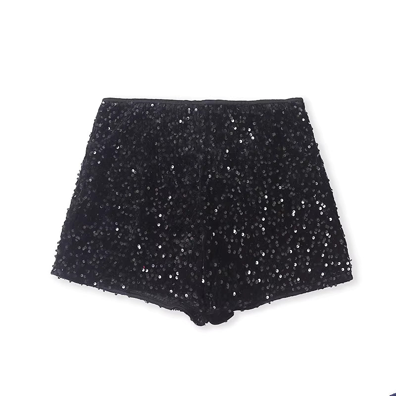 Stilvolle, hochgeschnittene Pailletten-Shorts/weite Hosen für jede Jahreszeit, die die Figur schmeicheln, die Beine optisch verlängern und sich perfekt für Freizeitkleidung oder Bootcut-Hosen eignen. 11371