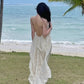 Tenue de voyage : robe dos nu à col halter, robe d'été féérique, idéale pour les séances photo, les vacances à la plage, robe de plage. 11342