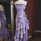 Robe de soirée longue en satin bleu brillant et élégant à bretelles spaghetti gh3489