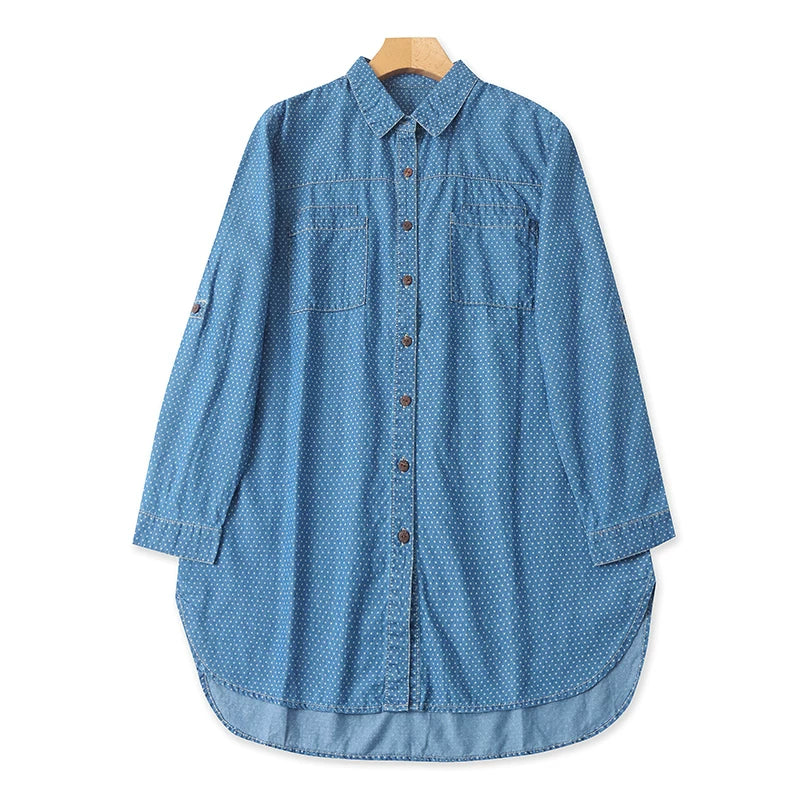 New Spring/Autumn Style Long-Sleeved Mid-Length Denim Shirt, Single-Breasted Cardigan, Women's Loose Casual Shirt Jacket   11387