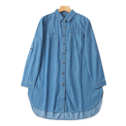 New Spring/Autumn Style Long-Sleeved Mid-Length Denim Shirt, Single-Breasted Cardigan, Women's Loose Casual Shirt Jacket   11387