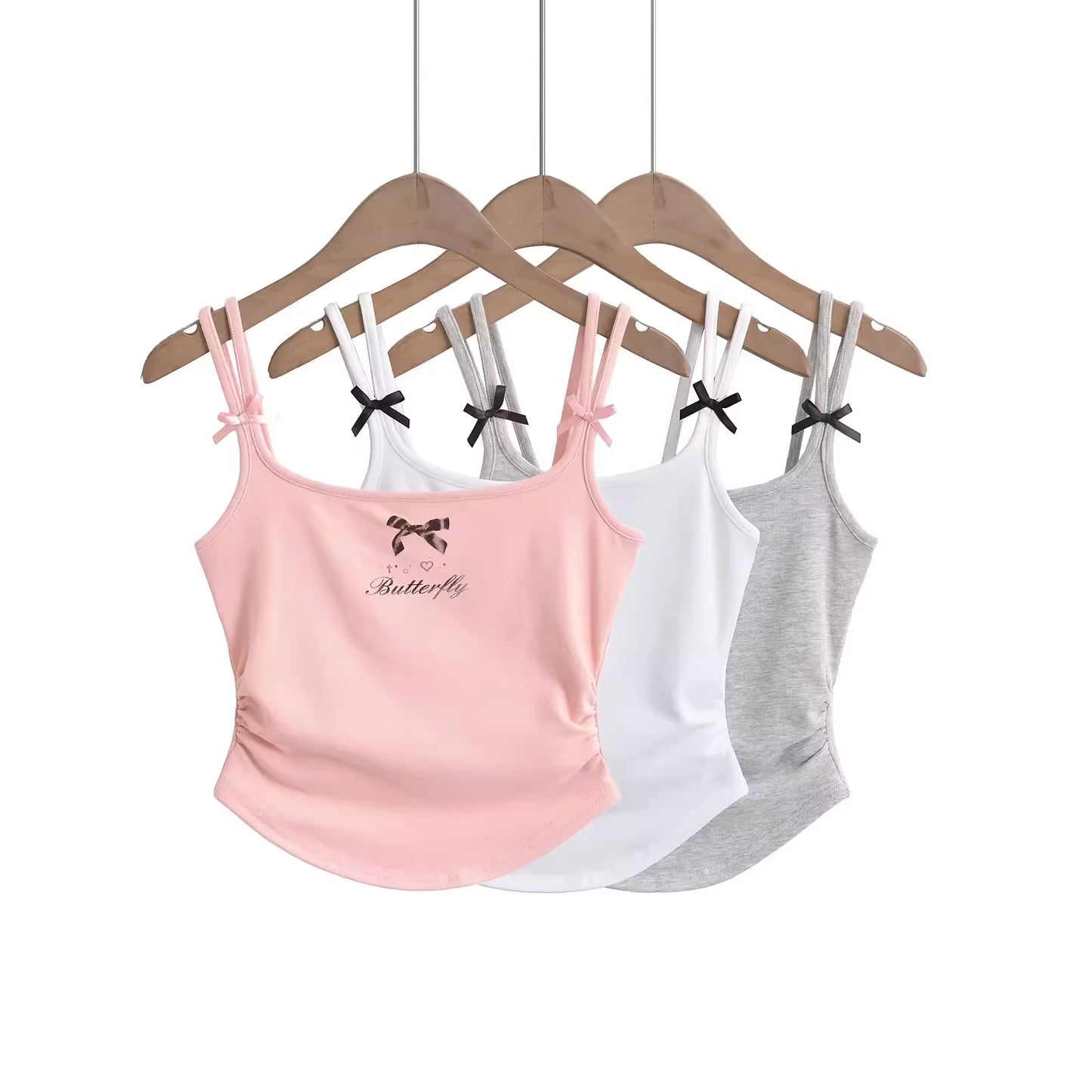 Sexy Camisole mit Schleifenprint im Thai-Stil für Damen, sommerliche, süß-würzige Oberbekleidung, kurze, geraffte, figurbetonte Weste 11404