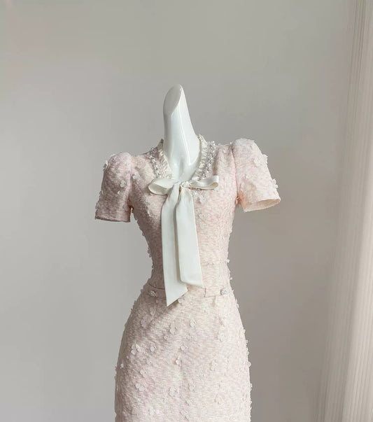 Robe de soirée rose rétro style Chanel pour femme, robe courte d'été haut de gamme 11290