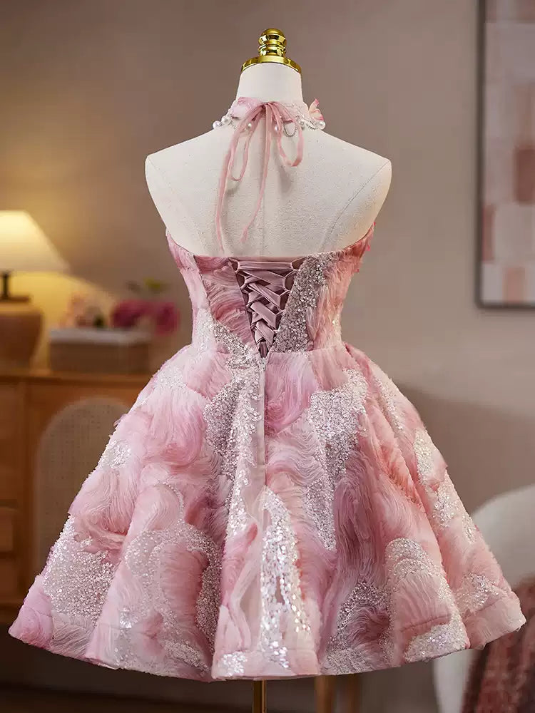 Rosa flauschiges süßes Mädchen kurzes Ballkleid Homecoming-Kleid Party Geburtstagsparty Tube Top Prinzessinnenkleid gh4605