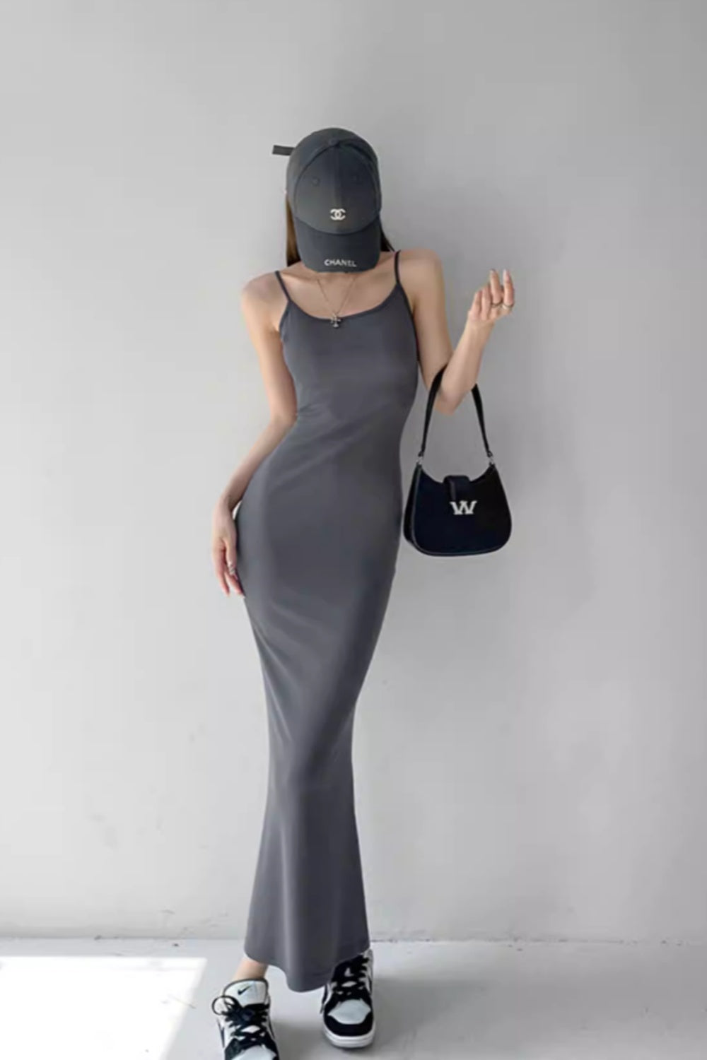 Tight-fitting sexy adjustable strap slip dress, alluring bodycon maxi dress 11476
