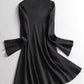 Solid color, high neck, slim fit, bell sleeve knit sweater dress, autumn and winter slim fit women's dress. 11322