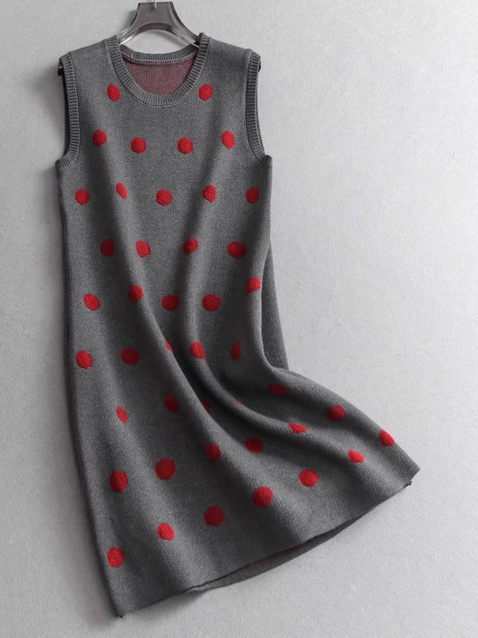 Robe pull sans manches à pois colorés, col rond, coupe amincissante, style gilet doux et jeune pour femme. 11305