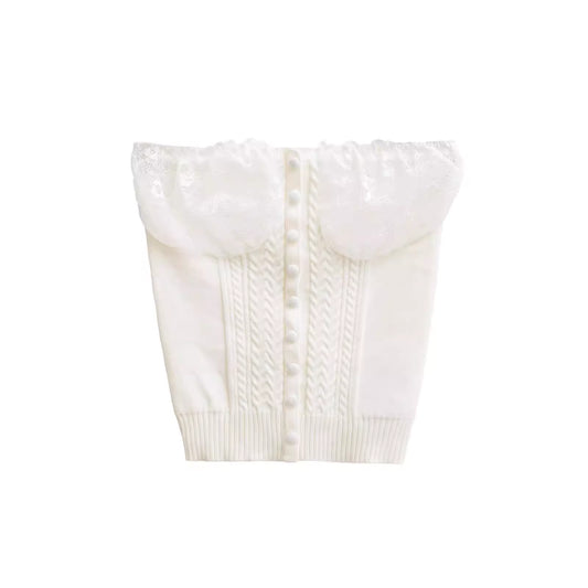 Lace-trimmed knitted strapless top for women, perfect for spring, a pure and alluring inner layer.  11485