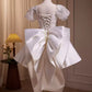 Weißes, perlenbesetztes, bauschiges, kurzes Heimkehrkleid, Hochzeitskleid, Partykleid, Geburtstagspartykleid, leichtes Hochzeitskleid, Prinzessin, gh4606