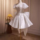Weißes, perlenbesetztes, bauschiges, kurzes Heimkehrkleid, Hochzeitskleid, Partykleid, Geburtstagspartykleid, leichtes Hochzeitskleid, Prinzessin, gh4606