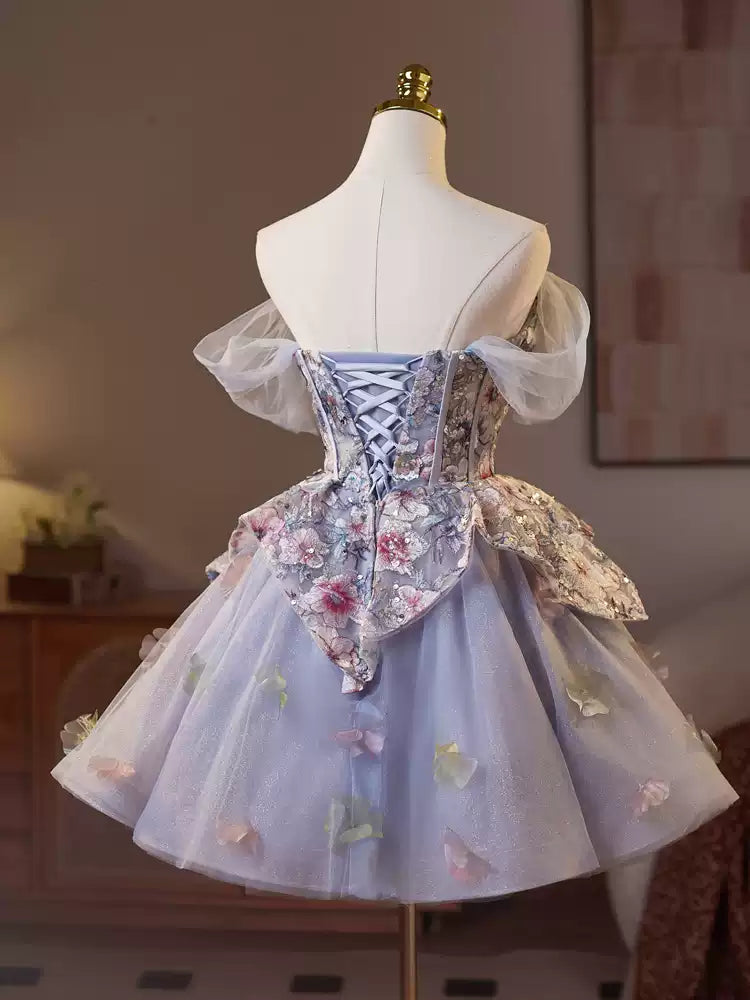 Robe de soirée courte et bouffante bleu violet, robe de princesse française en maille pour fête d'anniversaire, robe de bal gh4604