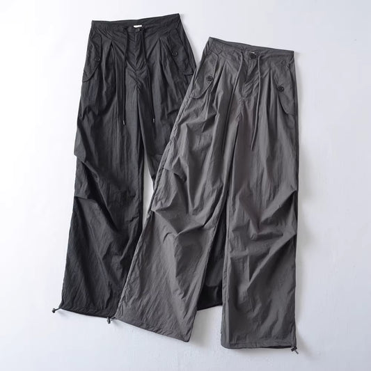 Lässige Cargohose im amerikanischen Hot-Girl-Stil mit Kordelzug und mittelhohem Bund – Damen-Frühlings- und Sommermodell, Retro-Stil, gerades, weites Bein, schnelltrocknend, bodenlang, Artikelnummer 11395
