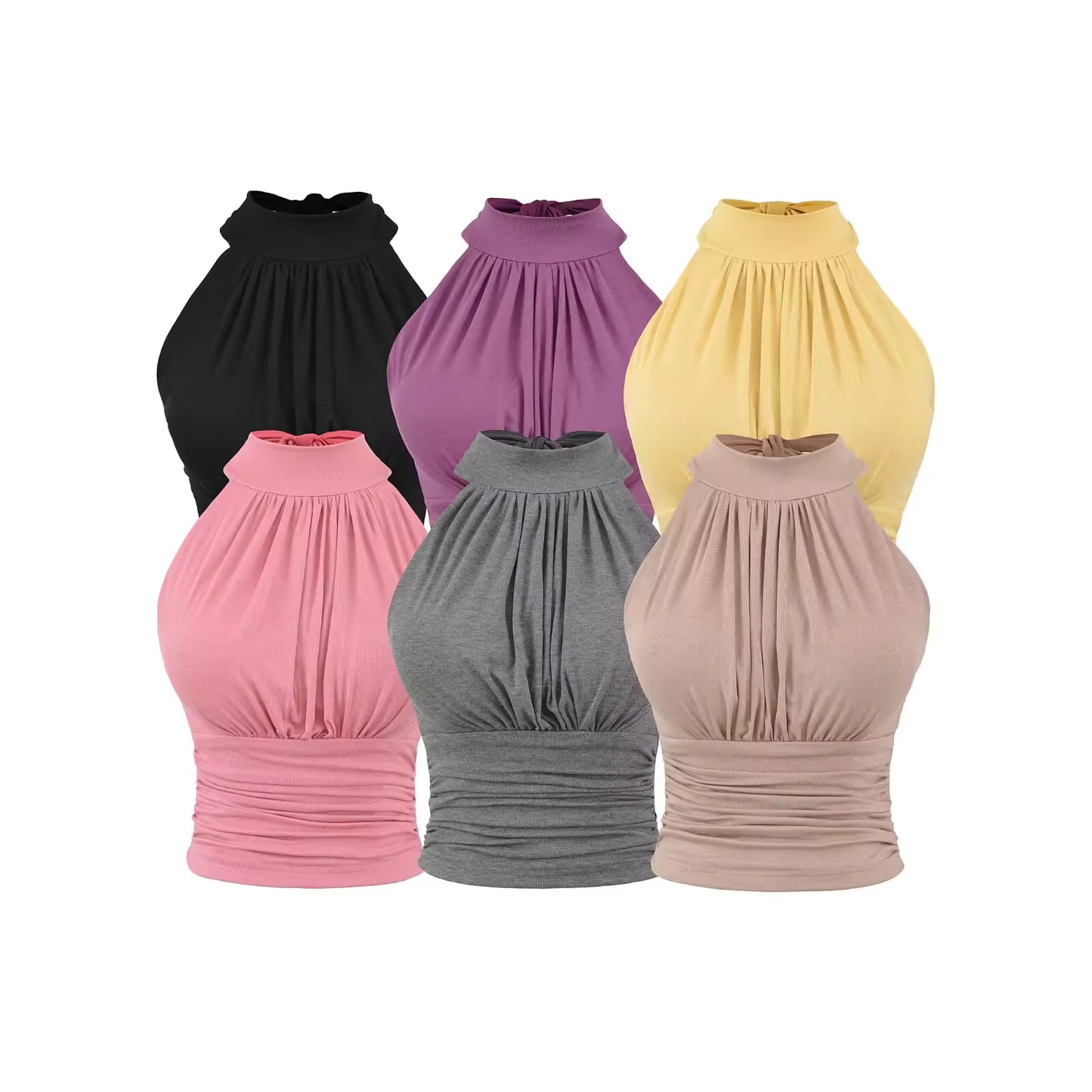 Apricot halter neck modal camisole with padded bra, sleeveless off-shoulder top with a fitted waist  11486