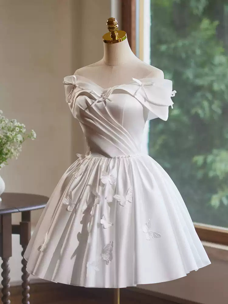 Weißes Homecoming-Kleid aus Satin, Geburtstagsparty-Kleid, kurzes Ballkleid, Abendkleid, gh4583