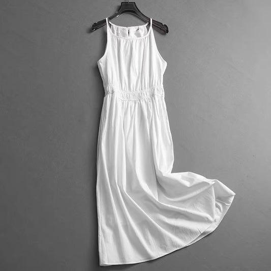 Robe d'été unie plissée à ceinture licou, sans manches, col halter, robe de plage, robe gilet, robe 11301