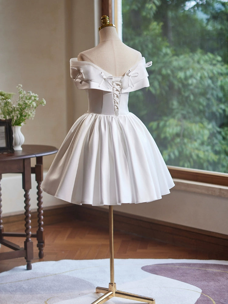 Weißes Homecoming-Kleid aus Satin, Geburtstagsparty-Kleid, kurzes Ballkleid, Abendkleid, gh4583
