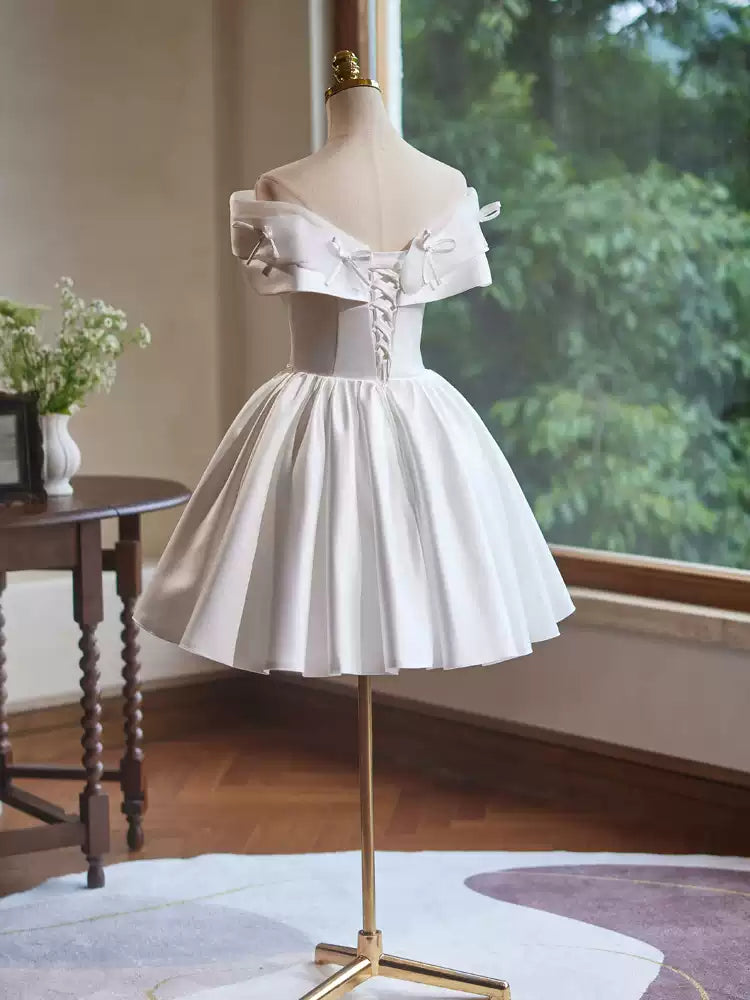 Weißes Homecoming-Kleid aus Satin, Geburtstagsparty-Kleid, kurzes Ballkleid, Abendkleid, gh4583