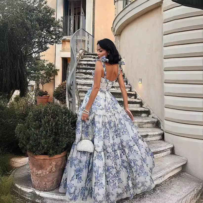 Rosa/Blau Süßes A-Linien-Blumen-Chiffon-Lang-Elegantes bodenlanges Ballkleid-Abendkleid-Hochzeits-Partykleid-Abschlussballkleid-Abschlusskleid gh2794