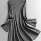 Solid color, high neck, slim fit, bell sleeve knit sweater dress, autumn and winter slim fit women's dress. 11322