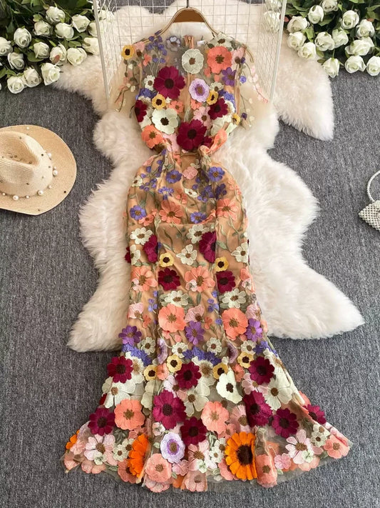Robe de mariée haut de gamme, style palais, belle broderie florale tridimensionnelle, robe de vacances en bord de mer, robe du matin, haut de gamme, 11286