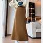 White fleece-lined, thickened faux cashmere knit midi skirt for women, winter bodycon straight A-line long skirt  11293