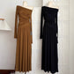 Robe plissée automne pour femme, style chic et minimaliste, longue, asymétrique à une épaule, référence 11452