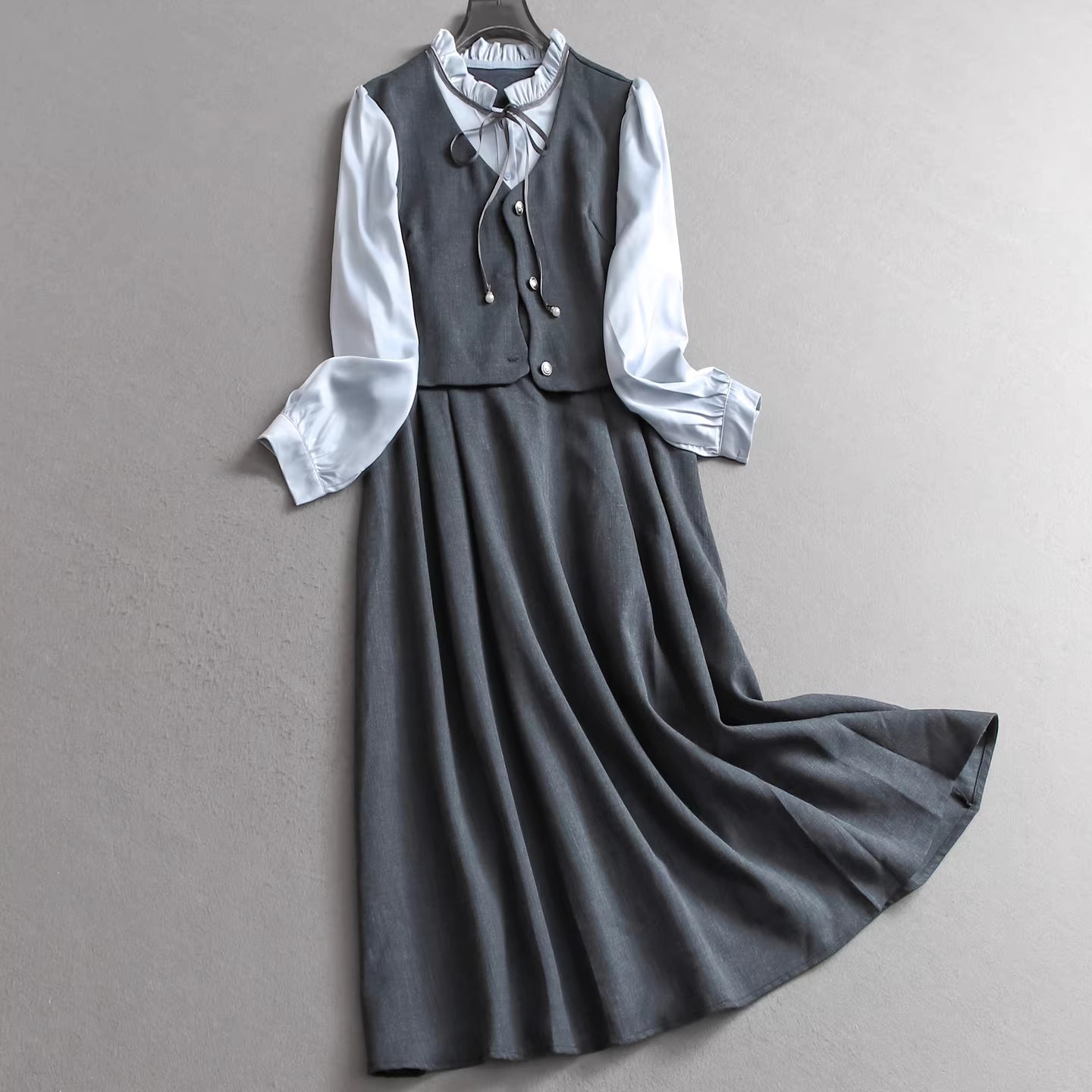 Robe tailleur deux-pièces légère à blocs de couleurs, style français, robe longue à manches longues et empiècements, nouvelle collection automne 11332