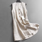 Robe-chemise élégante en lin, unie, ceinturée à la taille et à col en V, boutonnée, avec ceinture et effet amincissant (réf. 11298).