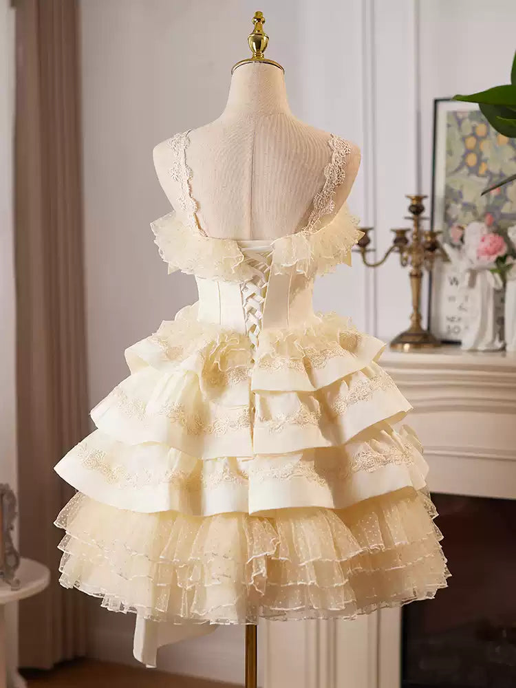 Yellow short homecoming dress Lolita princess dress light luxury cake dress birthday party dance dress gh4607