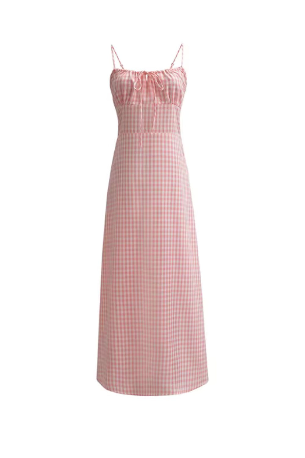 Robe longue dos nu à carreaux bleus rétro français, corsage plissé et taille cintrée, coupe flatteuse et amincissante 11345