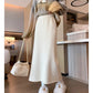 White fleece-lined, thickened faux cashmere knit midi skirt for women, winter bodycon straight A-line long skirt  11293