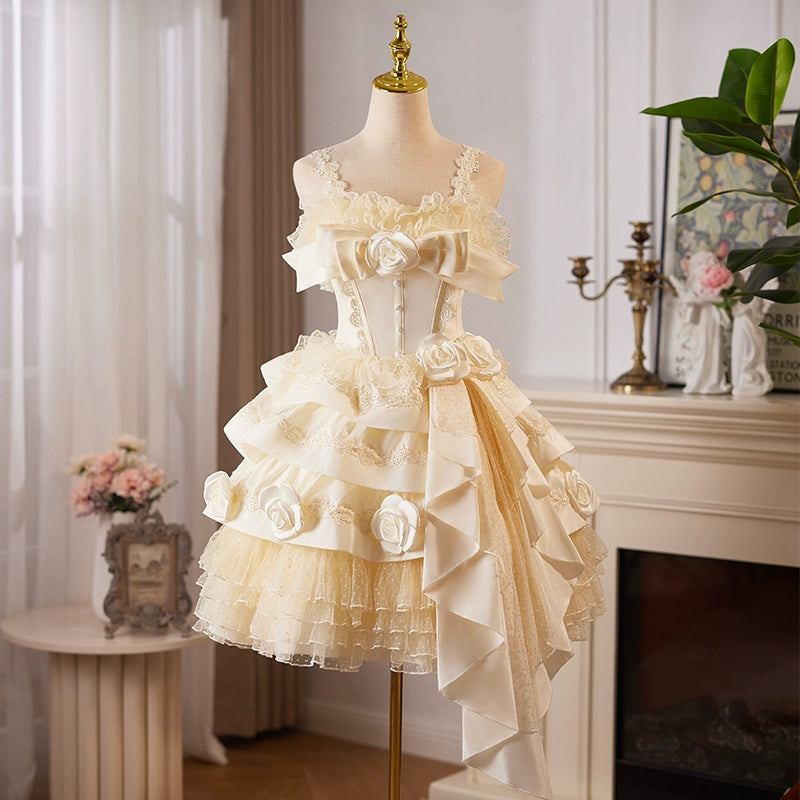 Yellow short homecoming dress Lolita princess dress light luxury cake dress birthday party dance dress gh4607
