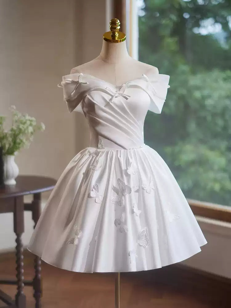 Weißes Homecoming-Kleid aus Satin, Geburtstagsparty-Kleid, kurzes Ballkleid, Abendkleid, gh4583