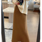White fleece-lined, thickened faux cashmere knit midi skirt for women, winter bodycon straight A-line long skirt  11293
