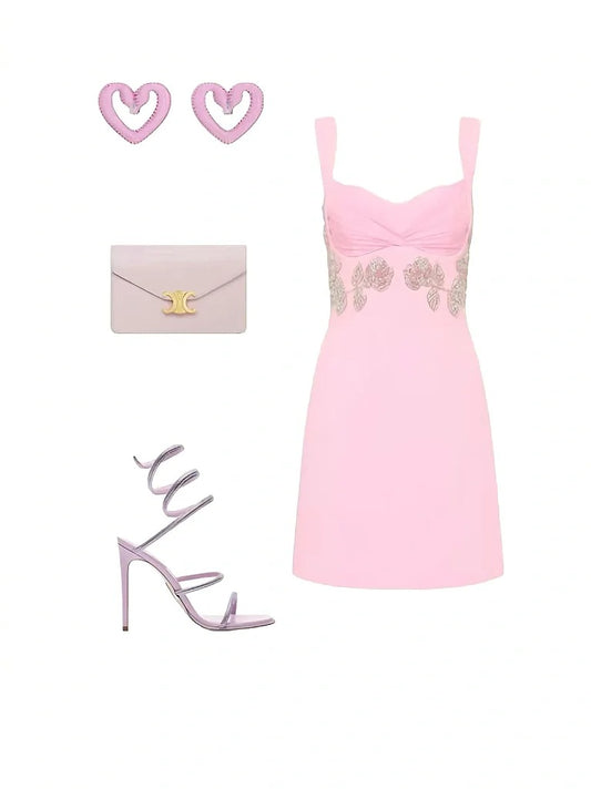 Rosa Blumen Kurzes Homecoming-Kleid Ballkleid Abendkleid Partykleid gh4357
