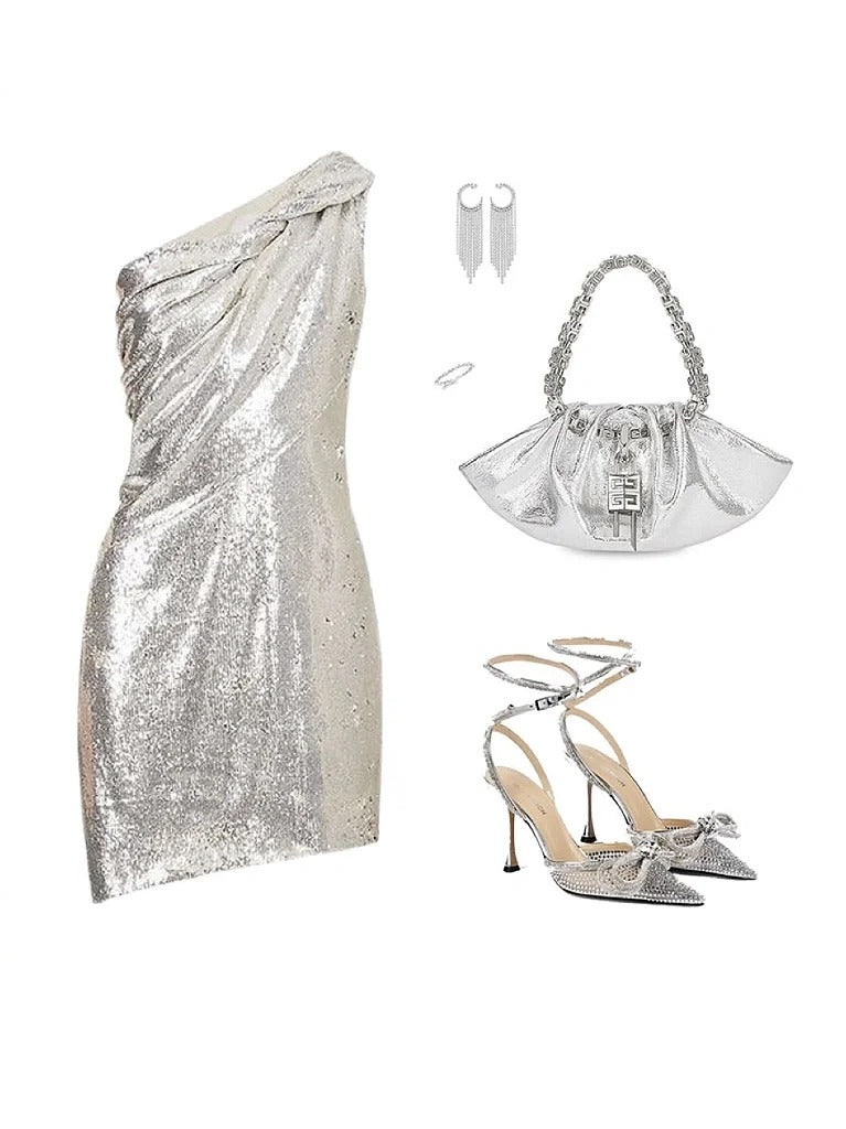Silbernes kurzes Heimkehrkleid, Ballkleid, Abendkleid, Cocktailpartykleid, gh4356