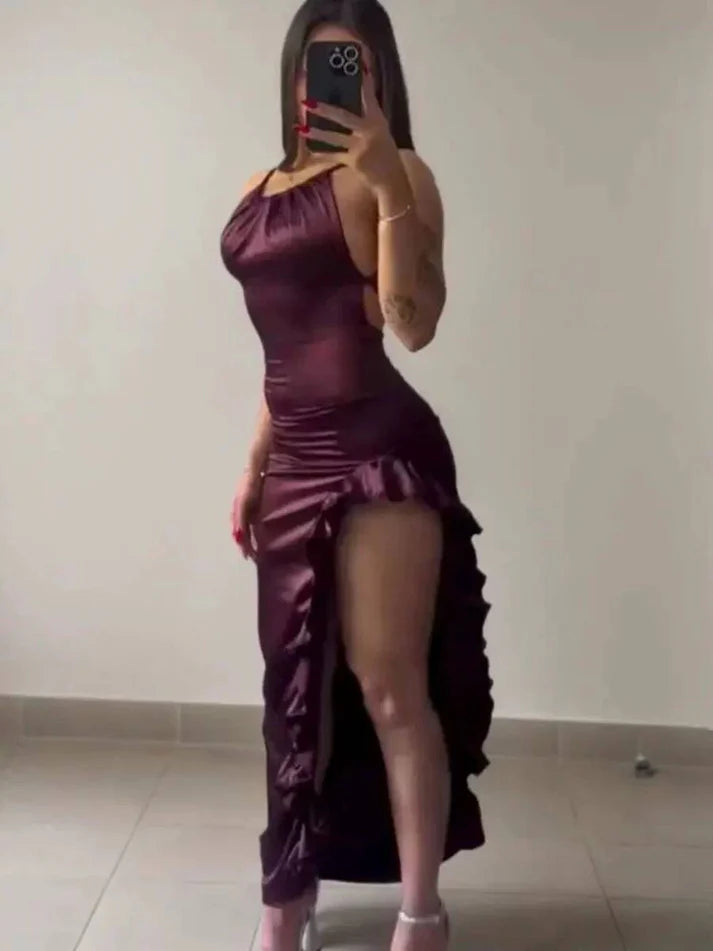 Lila Fashion Chic Hosenträger Lange Elegante Sexy Bodycon Ballkleid Abendkleid Mode Party Kleid gh3449