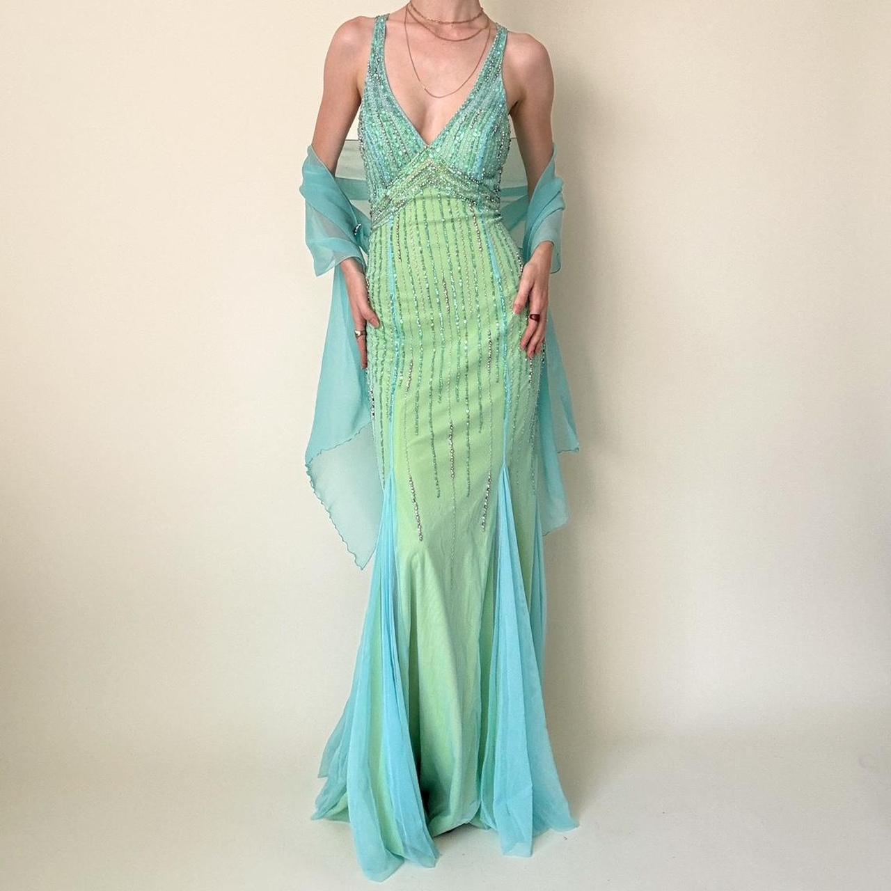 Grün Blau Vintage Perlen Strass Damen Tüll Meerjungfrau Slim Fit Langes Ballkleid Vintage Rückenfrei Atemberaubendes formelles Ballkleid Abendkleid gh4589
