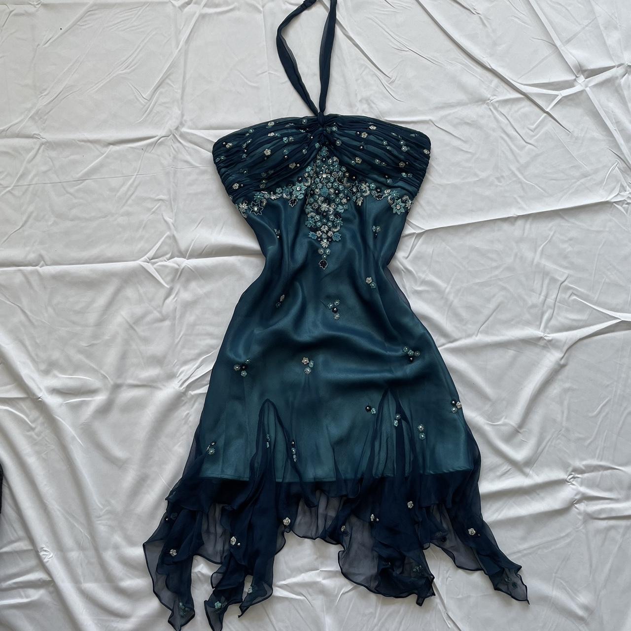 Girlhomeshops-Blue floral beaded short halter chiffon homecoming dress birthday party dress gh5263