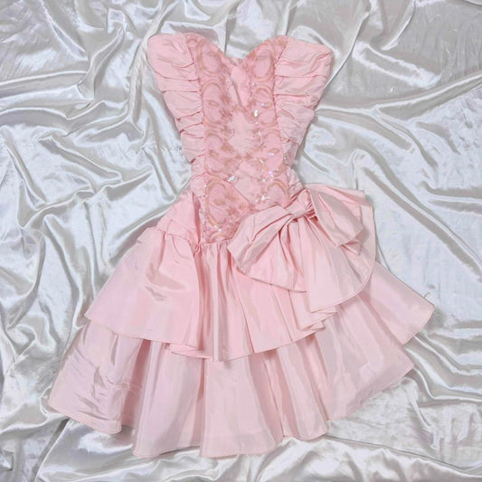 Robe de bal courte en satin rose à volants, robe de soirée, robe de soirée, gh4599