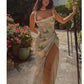 Girlhomeshops-Fashionable and elegant floral long slit chiffon garden party dress wedding guest dress gh5204