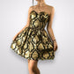 🖤 Y2K Gold and Black Fashion Jacquard Brocade Printed Mini Short Homecoming Dress Cocktail Dress Party Dress gh4610