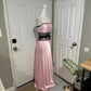 Rosa/Grün Spitze Langes Satin Ballkleid Abendkleid Abschlusskleid gh4566