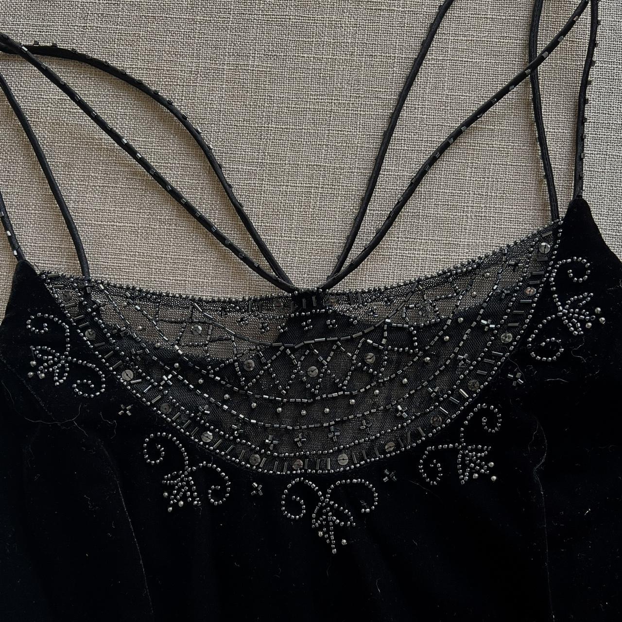 Vintage Schwarzer Samt Wunderschöne Exquisite Perlenstickerei Eleganter Spaghettiträger Langes Samt Ballkleid Abendkleid Geburtstagspartykleid Ballkleid gh3954