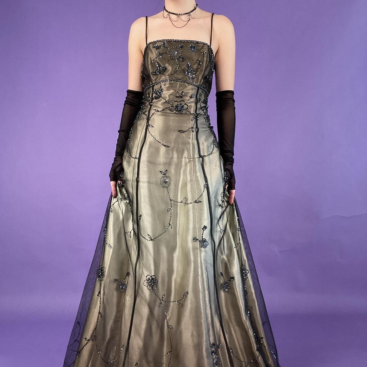 Goldbraunes, zartes, perlenbesetztes, langes Tüllkleid, elegantes Ballkleid, Abendkleid, formelles Geburtstagspartykleid, Abschlussballkleid gh3614