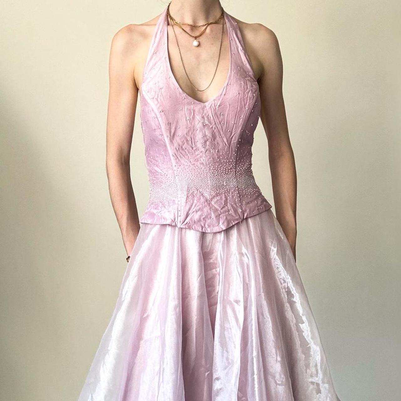 Rosa Glitzer Bustier Perlen Langes Tüll Satin Ballkleid Abendkleid gh4592