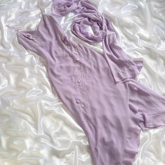 Robe de soirée longue en mousseline de soie à volants, élégante et exquise, violette, à la mode, gh3547