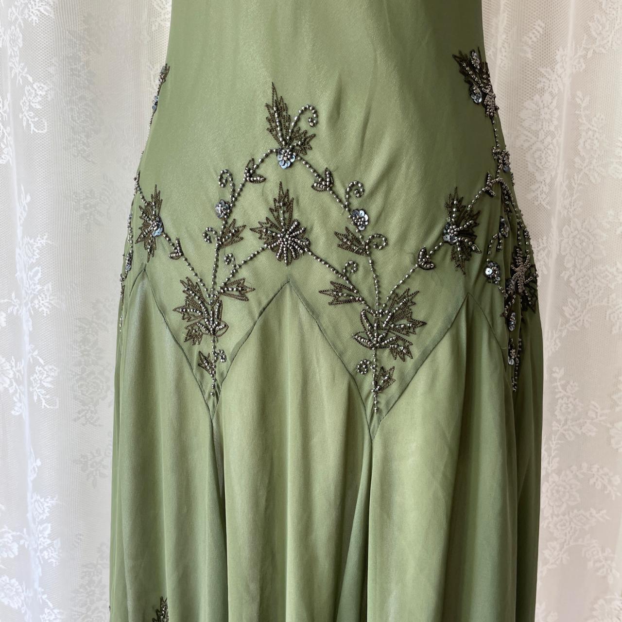 Olivgrünes, perlenbesetztes Ballkleid aus Chiffon mit hübschem Blumenmuster, Midi-/Kurzkleid für die Heimkehr, Verabredungskleid, Partykleid, gh4618
