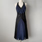 Combinaison bleu marine foncé et noire, dos nu, lacets, robe de soirée courte/mi-longue en satin pour femme, gh4122